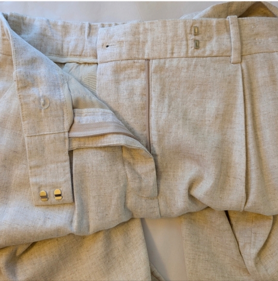 Abercrombie & Fitch Sloane Tailored Linen Blend Wide Leg Pants Beige 26 / 2 Long - Picture 5 of 7
